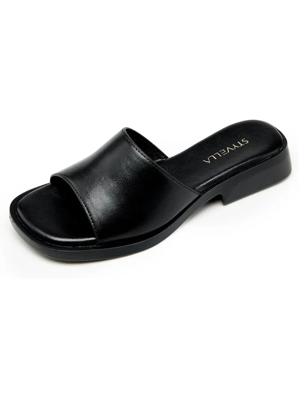 Women’s Black Faux Leather Comfortable Open Toe Fashion Backless Casual Flats